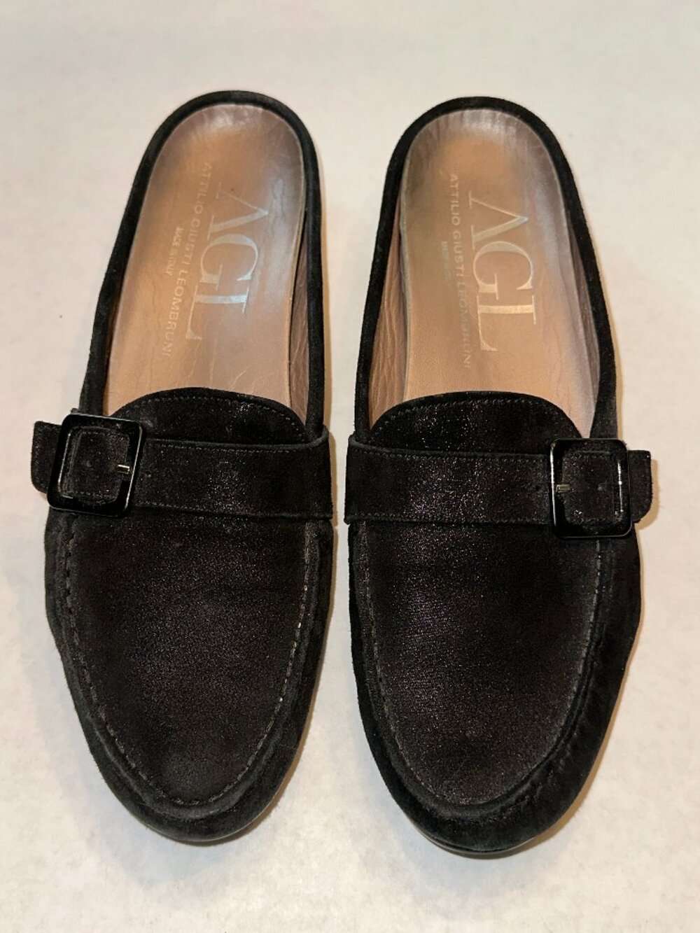 AGL Italian Black Suede, sparkly iridenscent mules Women’s 38.5